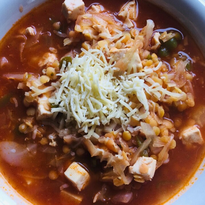 レンズ豆と豆腐のトマトスープ